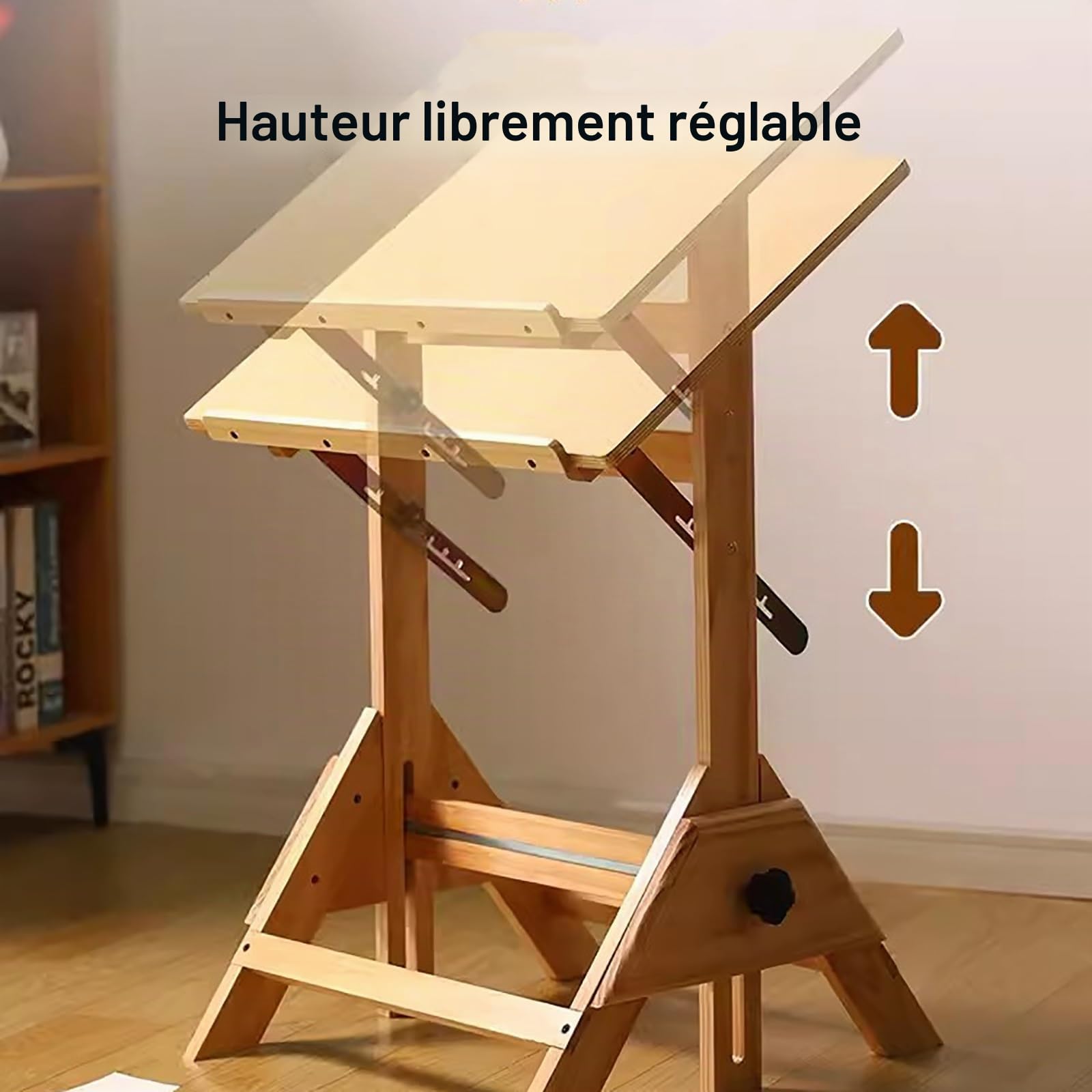 Table à Dessin en Bois Massif, Bureau d'artiste, Table d'architecte, Design Naturel, Hauteur et Angle réglables, pour la Conception Graphique, la Lecture, l'étude