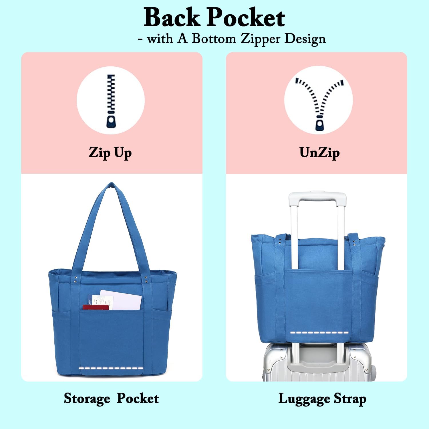 Large Canvas Tote Bag for Women with Zipper & Compartments, Crossbody Laptop Bags for Work College Travel - Image 4