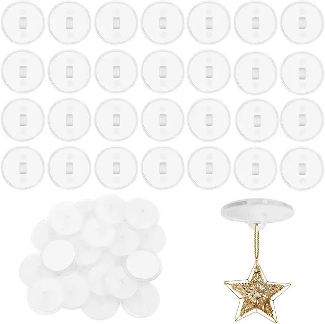 LATTCURE Self Adhesive Ceiling Hooks 50pcs - No Drill Transparent Wall Hooks