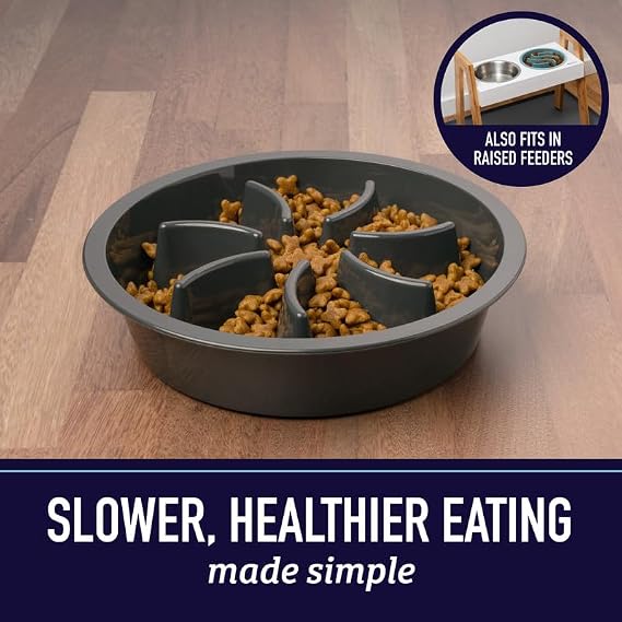 Leashboss Slow Feeder Dog Bowl Inserts - Maze Puzzle Food Bowl with Feeder Holes, Fits into Elevated Pet Feeders - Slow Eating for Large, Medium & Small Sized Breeds