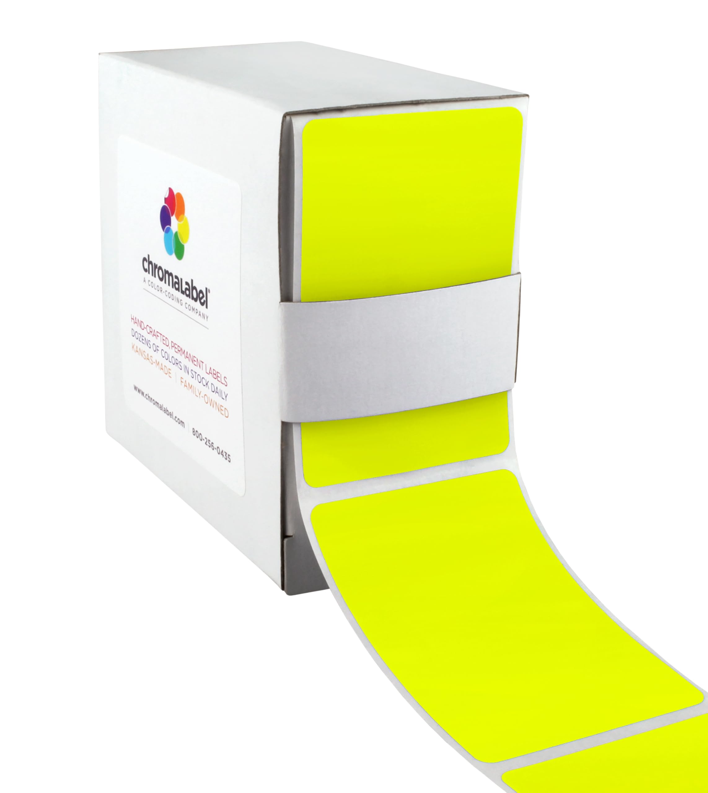 ChromaLabel 2 x 3 inch Permanent Color Code Rectangle Labels, 250 Labels per Dispenser Box, Fluorescent Yellow