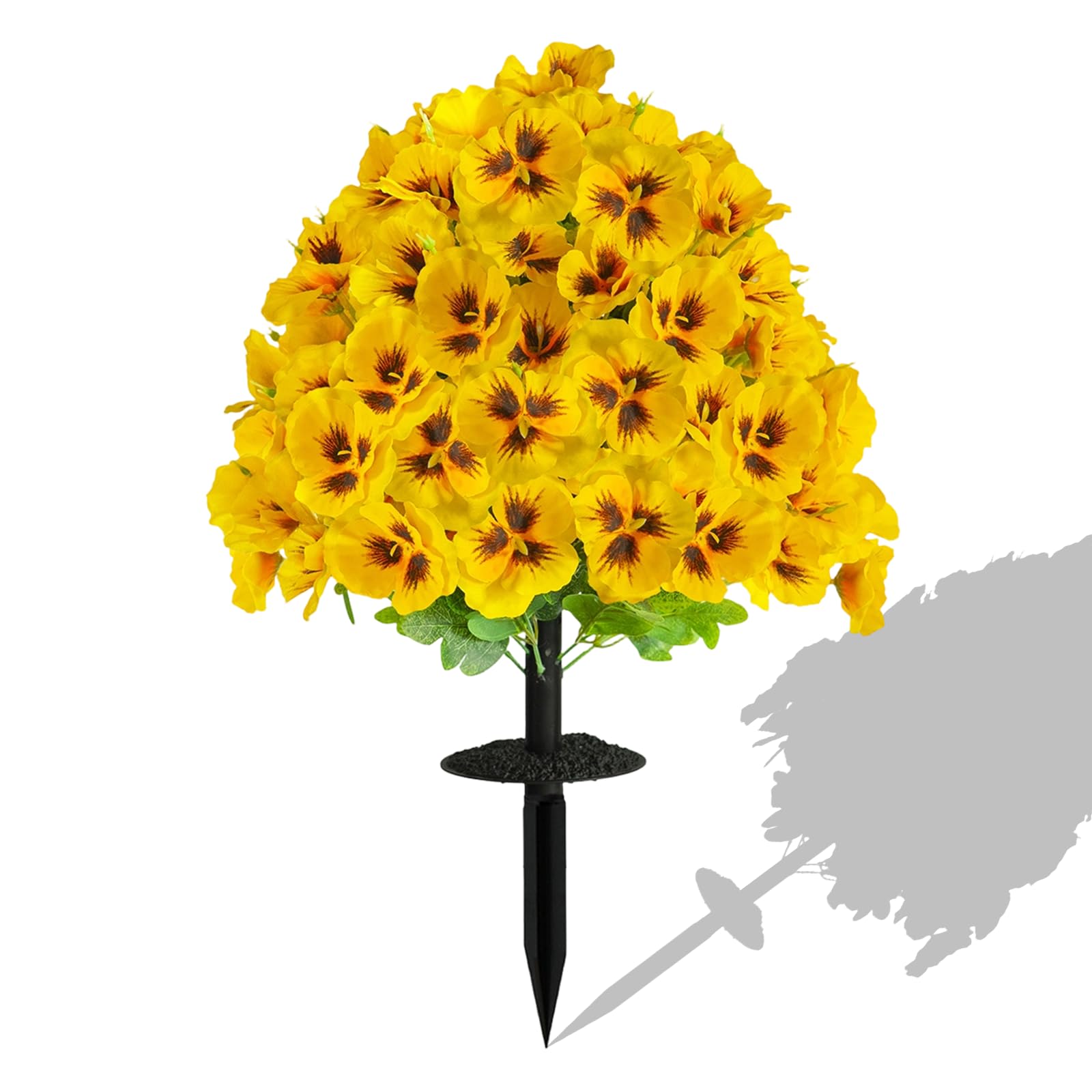 Artificial Boxwood Topiary Ball Trees with Ground Spike for Outdoors, 15" Realistic Faux Plants with Pansies, UV Resistant Artificial Fake Bushes Shrubs for Home Garden Yard Porch Decor (1PC Yellow)