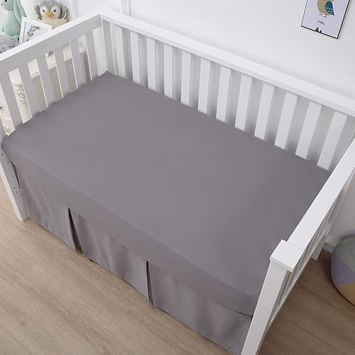 Miniatura 4 de Belsden Falda de cuna con plataforma tejida duradera, ambos lados largos plisados, esquinas divididas con volantes de polvo para una fácil