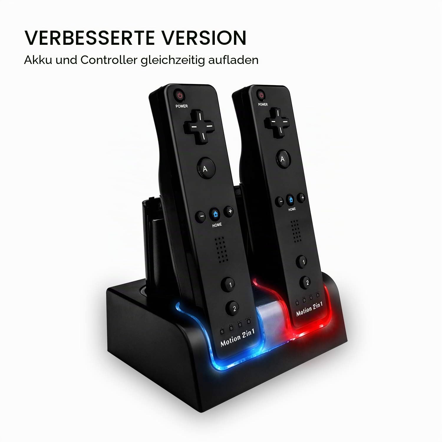 Remote Ladegerät für 2 Wii Controller mit 4 Akkus | Ladestation für WII Fernbedienung für Wii Remote Docking Station für Wii