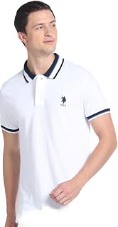 U.S. POLO ASSN. Solid Slim Fit Polo T Shirt for Men - 100% Cotton, Half Sleeves Mens Tshirt - M, White