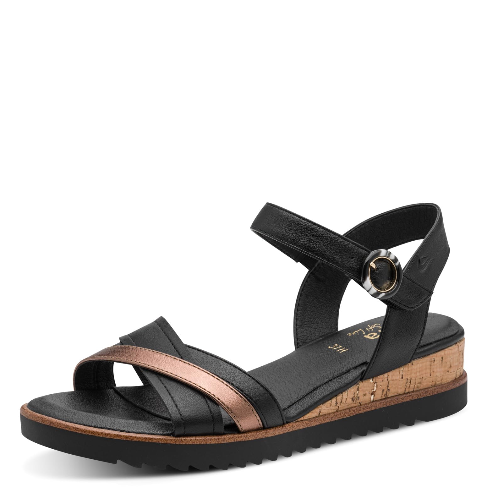 Jana Women's Wedge/Plat Sand Vegan Wedge Sandals, Black Comb, 41 EU
