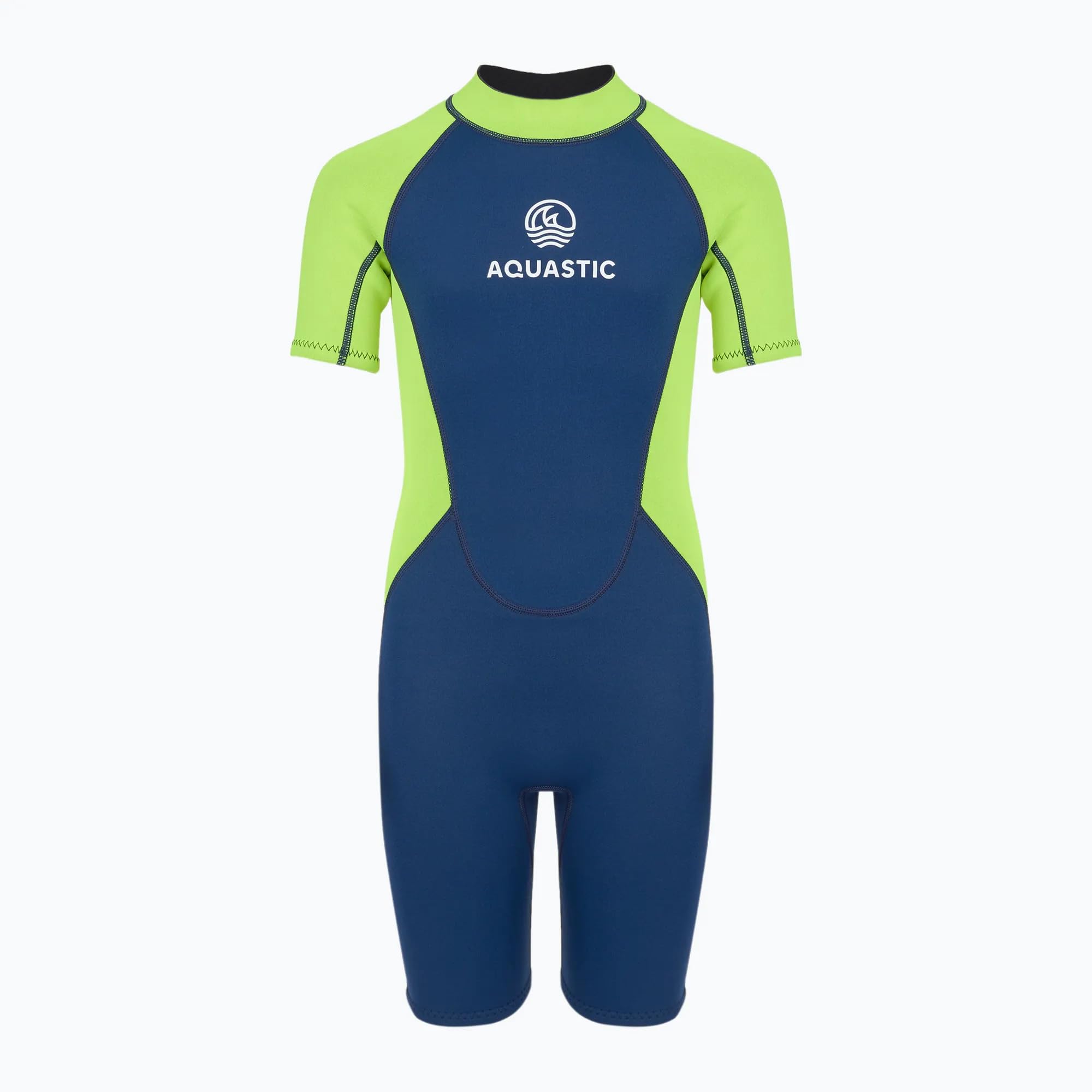 AQUASTIC Wavey JRG Traje de Neopreno de 2 mm para niños, de Manga Corta, con Cremallera Trasera, Aislamiento térmico, para natación, Sup y Snorkel, para niños y niñas, Azul Marino
