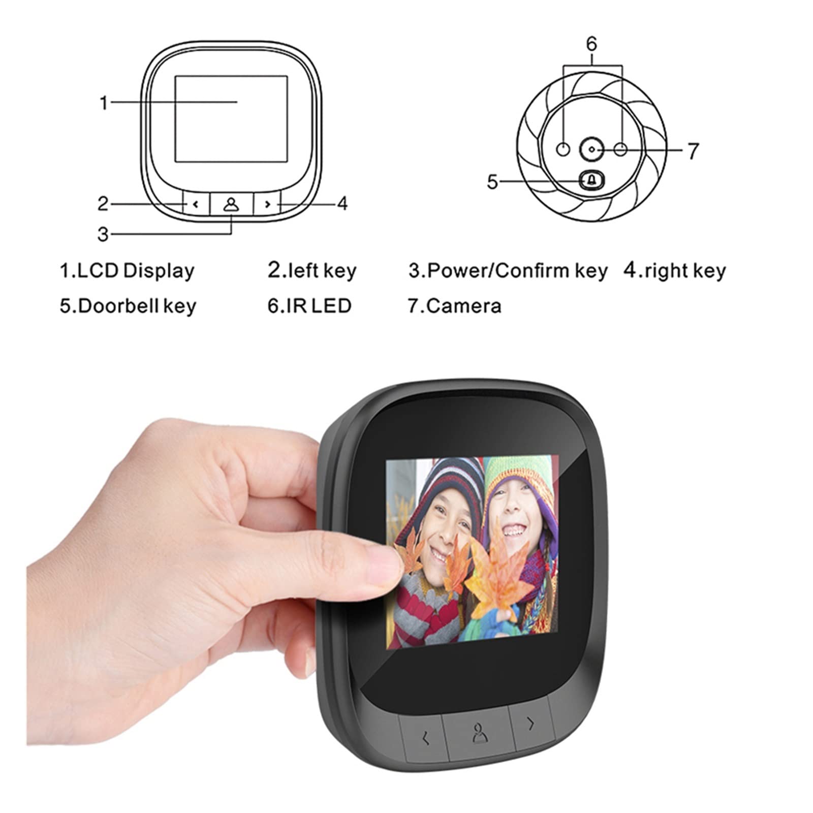 Video Doorbell, Schermo LCD Spioncino elettronico for porte Campanello for porte notturne Fotocamera for spioncino Registrazione di foto Videocamera for porte digitali Campanello intelligente
