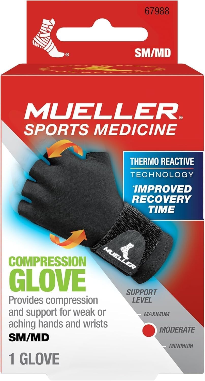 Mueller Sports Medicine Reversible Compression Glove for Men and Women, Hand & Wrist Pain Relief Support, Ideal for Carpal Tunnel, Arthritis, Fits Right or Left, Black
