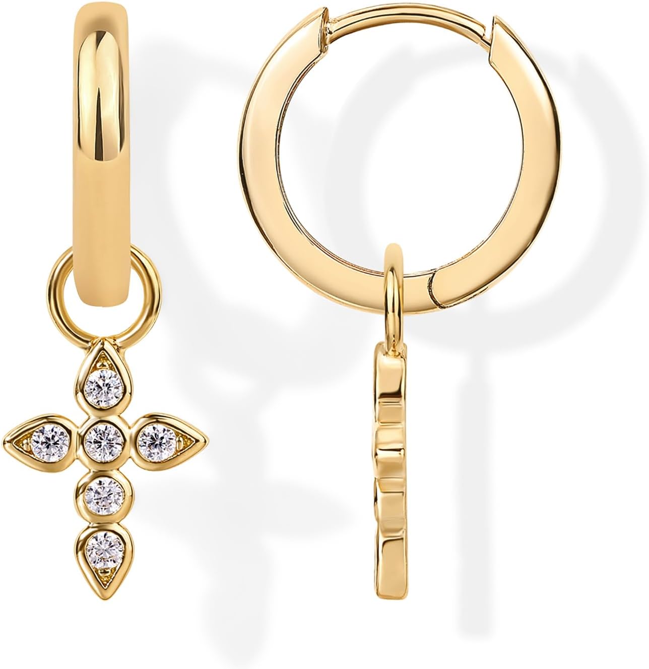 PAVOI 14K Gold Plated S925 Sterling Silver Post Lightweight Drop Dangle Huggie Hoop Earrings for Women | Star, Lock, Pearl, Cross, Lightening, Coin | Dainty Earrings