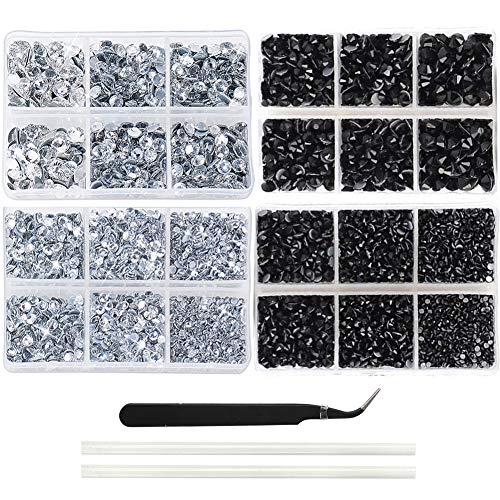 OUTUXED 5040pcs Black and 5040pcs Crystal Clear Hotfix Rhinestones for Crafts Nail Art with Tweezers and Picking Rhinestones Pen 2-6.5mm
