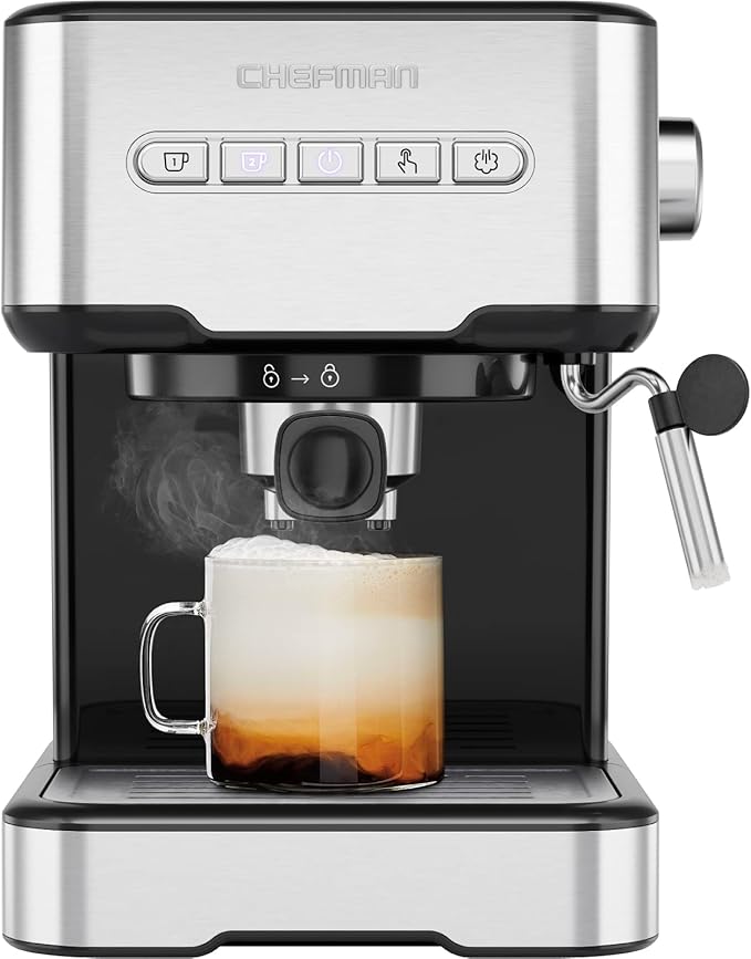 Chefman 6 in 1 EasyBrew Espresso Machine, BuiltIn Milk Frother, 15