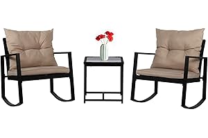Suncrown 3 Piece Outdoor Rocking Bistro Set Black Wicker
