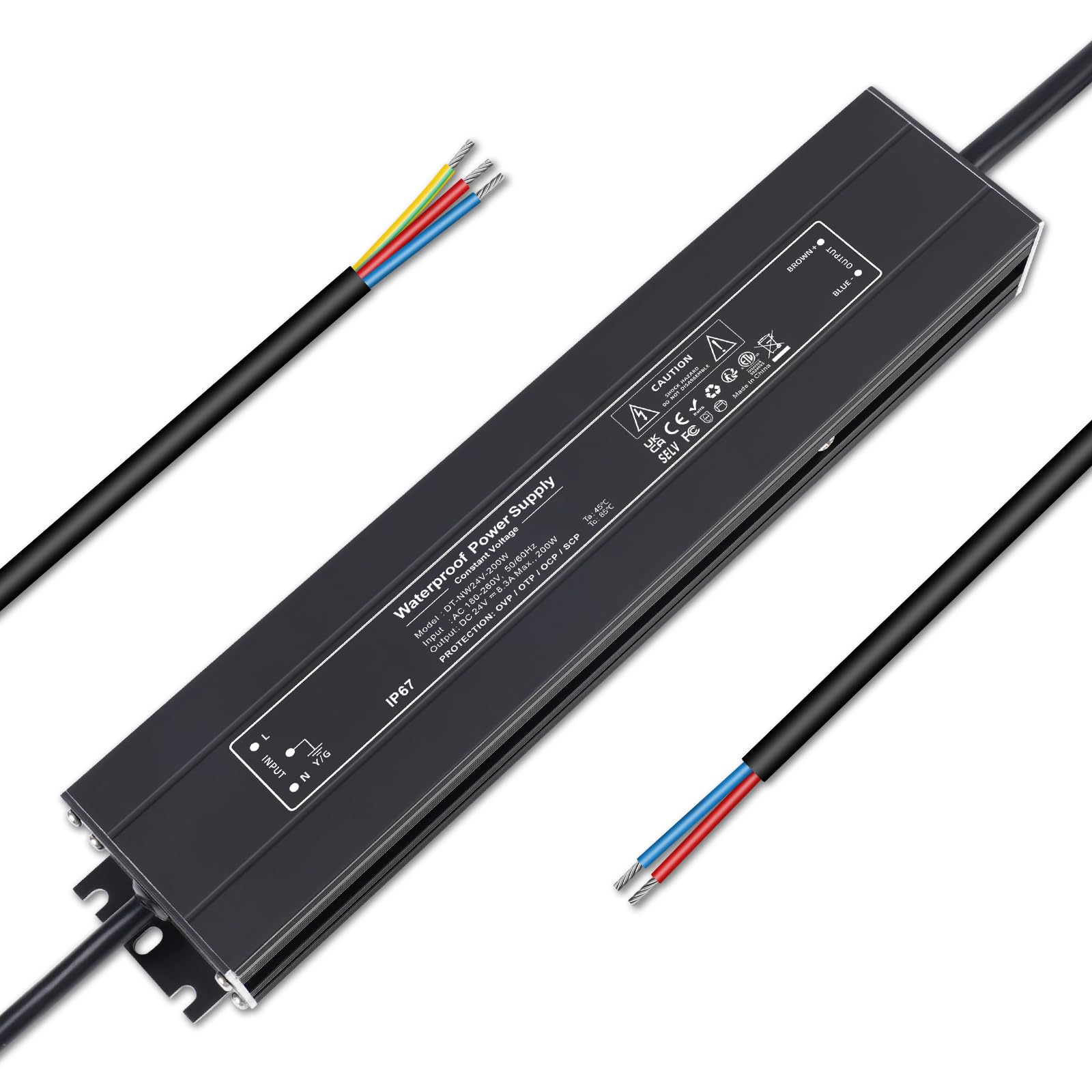 YAYZA! 24V 200W LED Transformer Waterproof IP67 Ultra Slim LED Driver 240V AC to 12V DC 8.3A Low Volt Converter Power Supply Constant Voltage Adapter For Outdoor Garden Strip Lights