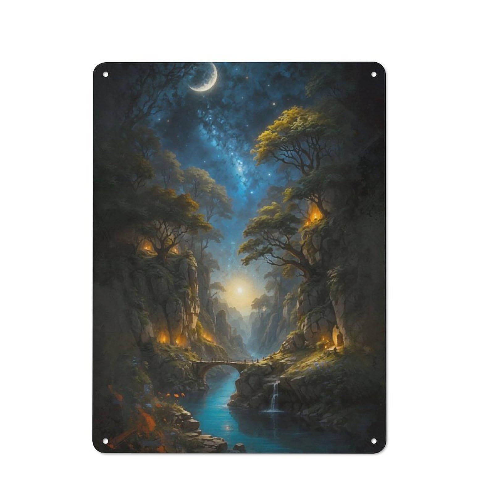 Junmoney Moonlight Bridge 40X30cm Retro Metal Sign With For Man Cave Or Games Room, Tin Sign Wall Decor For Games Rooms And Man Caves