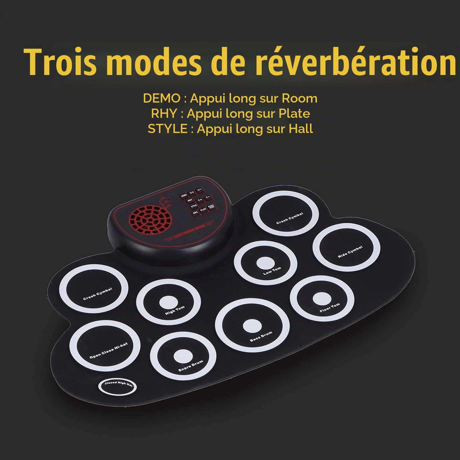 Batterie Electronique Enfant, Ensemble de Batterie Enroulable, 9 Pads, Kit de Batterie avec Pédales et Baguettes de Batterie, Double Haut-parleur intégré, Idéal