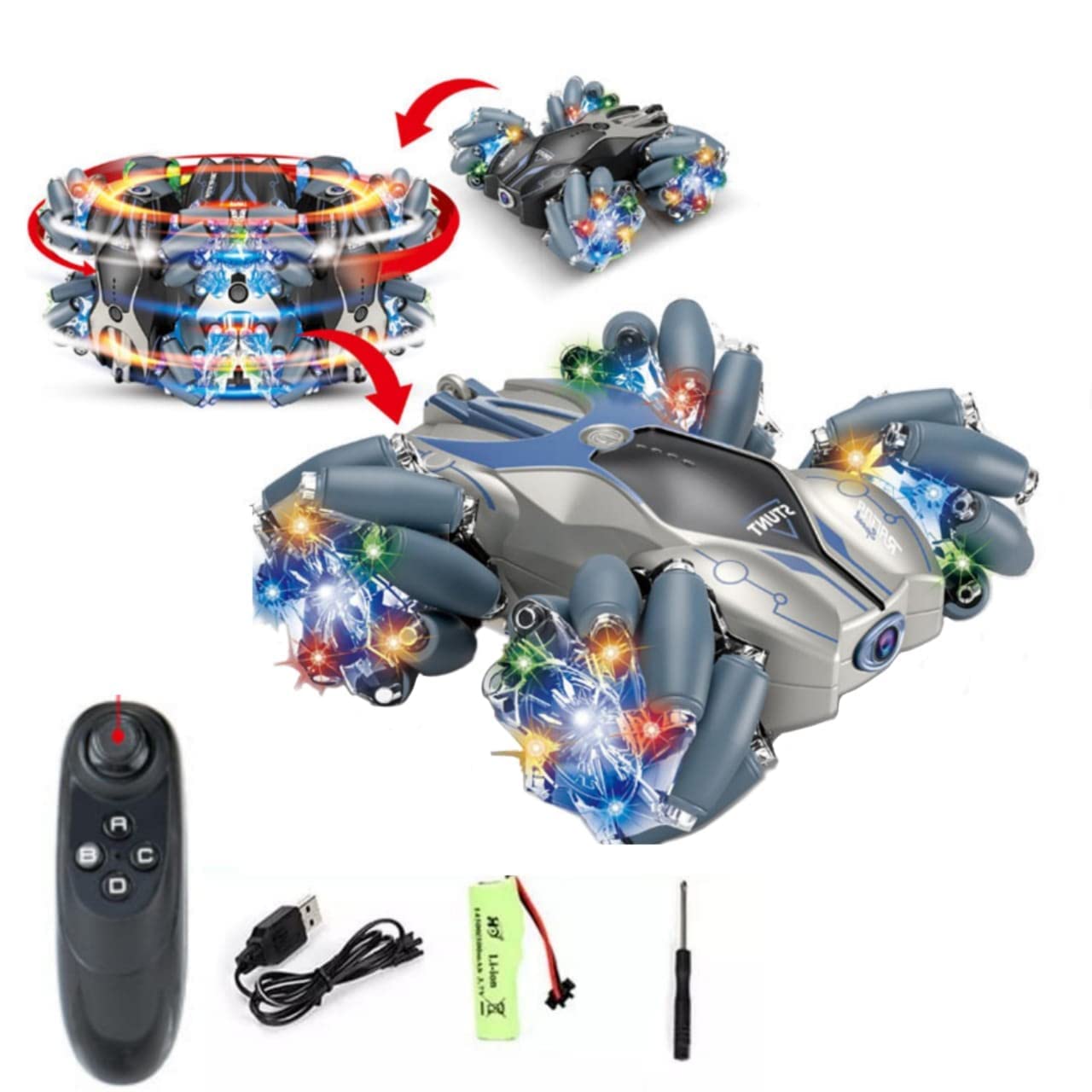 VVE Remote Control Rechargeable 4WD Drift King Stunt Car Joy Stick Operated 360° Car Off-Road All-Terrain Vehicle Double Side Rolling Drive Function Car with Lights & Music (Color May Vary)