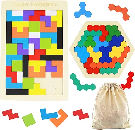 2 Pack Wooden Russian Blocks Puzzle + Hexagon...