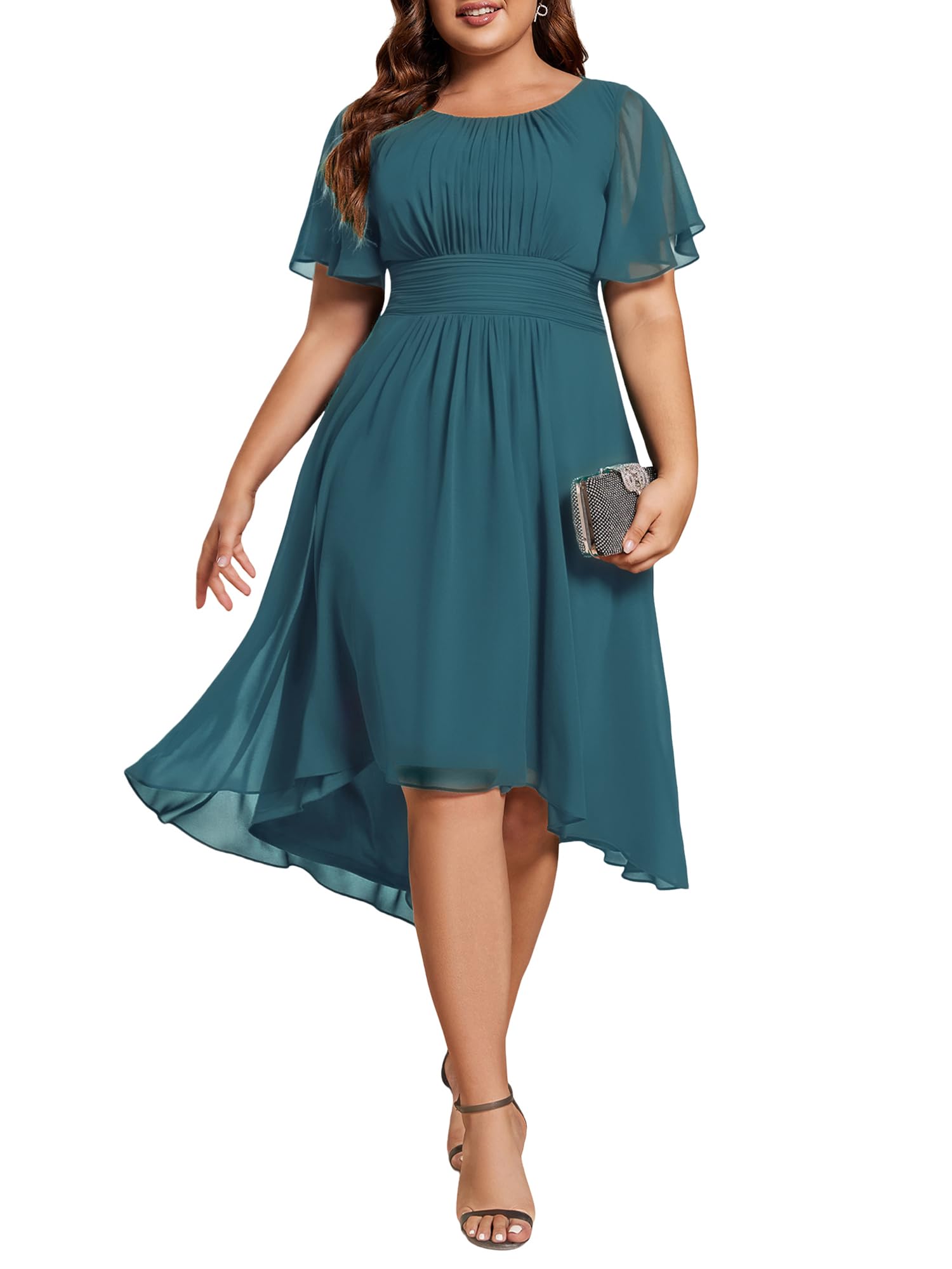 Ever-Pretty Women's Chiffon High Low Plus Size Cocktail Wedding Guest Dress