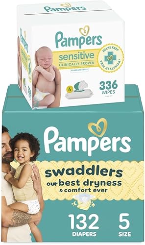 Miniatura 23 de Pañales tamaño 2, 186 unidades y toallitas para bebé, pañales desechables Pampers Swaddlers y toallitas para bebés de agua sensibles, paquetes