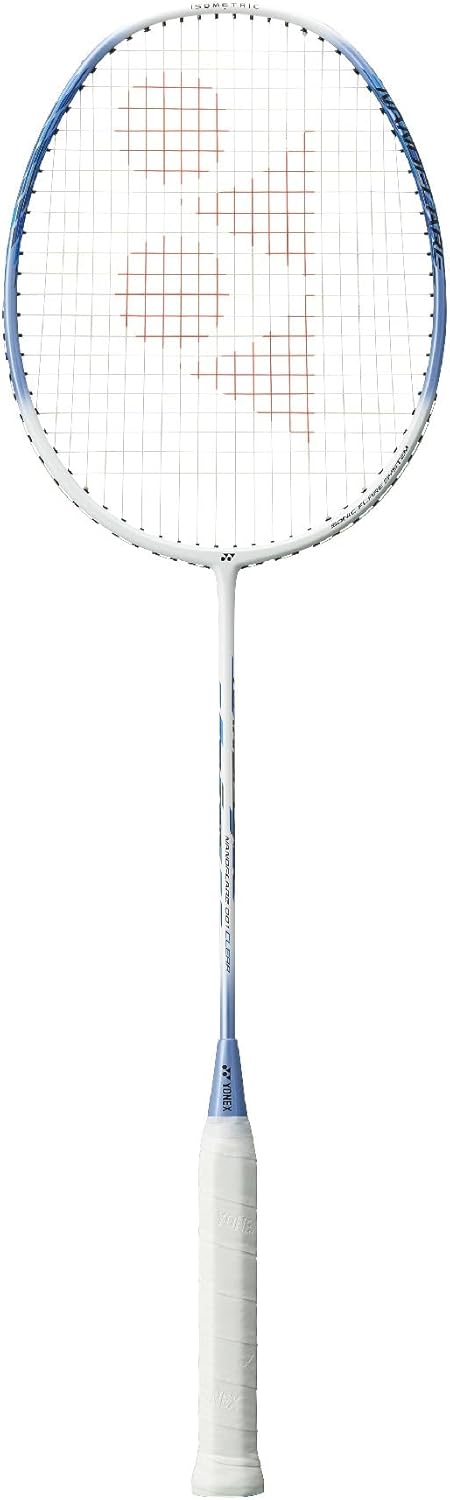 YONEX Nanoflare 001 Clear Badminton Racquet (Strung) - Graphite Frame Hi-Flex Slim Shaft Racket - White/Sax