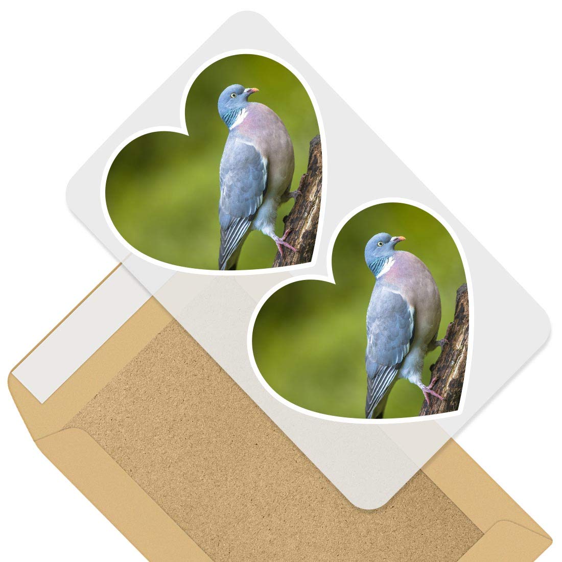 Destination Vinyl Ltd Wood Pigeon Wild Garden Bird 46469 2 X 10Cm Heart Vinyl Stickers - Wood Pigeon Wild Garden Bird Decals 46469