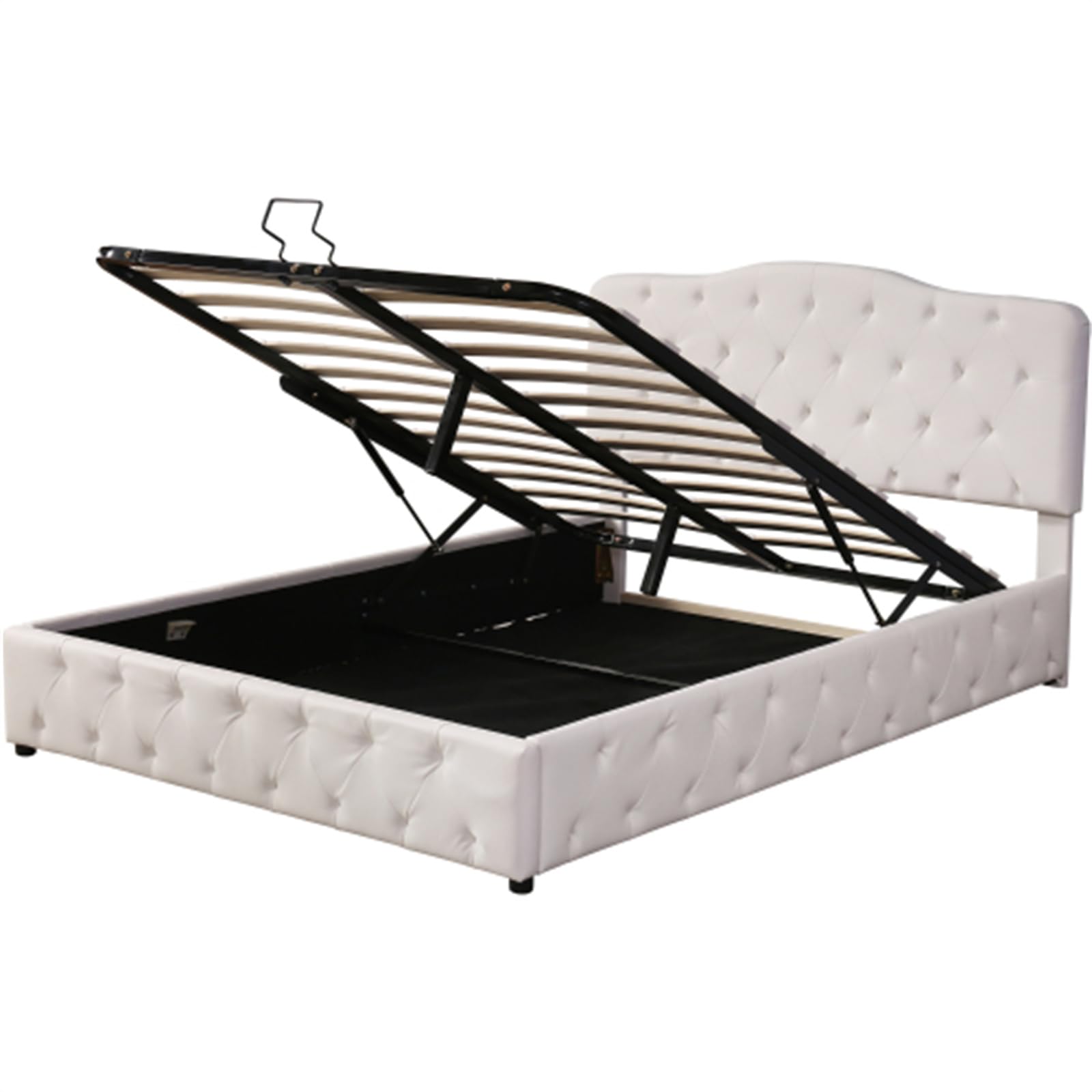 Letto imbottito con motivo litchi, 140 x 200 cm, bianco, con testiera regolabile in altezza e telaio idraulico sollevabile per adulti e ragazzi