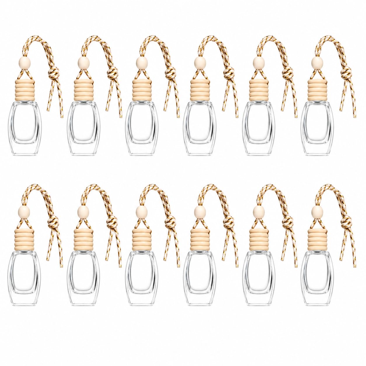 Hunky Dory 12 Pcs 5ml Empty Car Perfume Bottles | Hanging Glass Diffuser Bottle with Wooden Cap & Rope | Refillable for Essential Oils & Attar-image-7