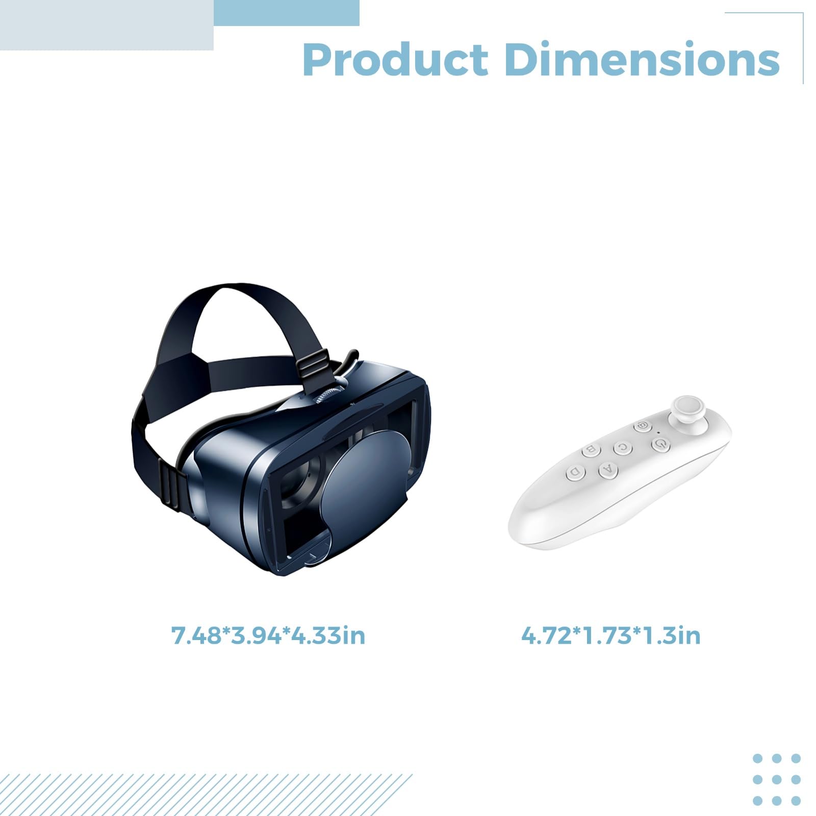 VR Headset mit Controller, Virtual Reality 3D VR Brille für Handy, immersive 3D Filme und AR Spiele, verstellbare Passform, kompatibel mit 5 bis 7 Zoll Smartphones, 12 x 4,4 x 3,3 cm