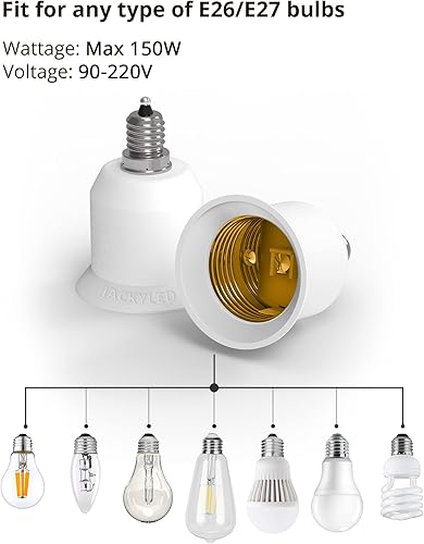 Miniatura 3 de JACKYLED Paquete de 10 adaptadores E12 a E26 E27 para lámpara de araña E12 a enchufe mediano E26 E27 convertidor base de bombilla convertidor