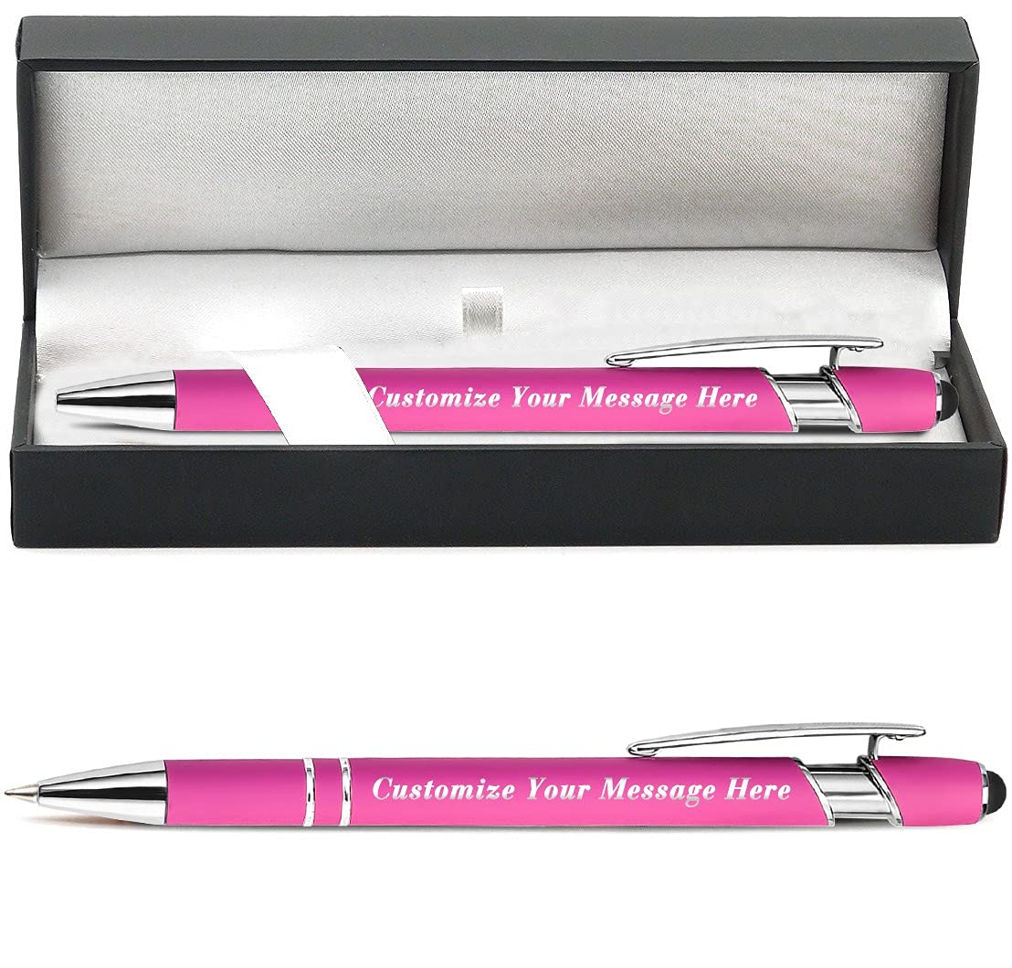 Farmelov Personalised Pen Bulk with Name Free Engraving,Custom Ballpoint Pens with Stylus,Engraved Text Message Logo,Customised Gifts for Business,Graduation,Wedding,Birthday,Christmas-Black Ink