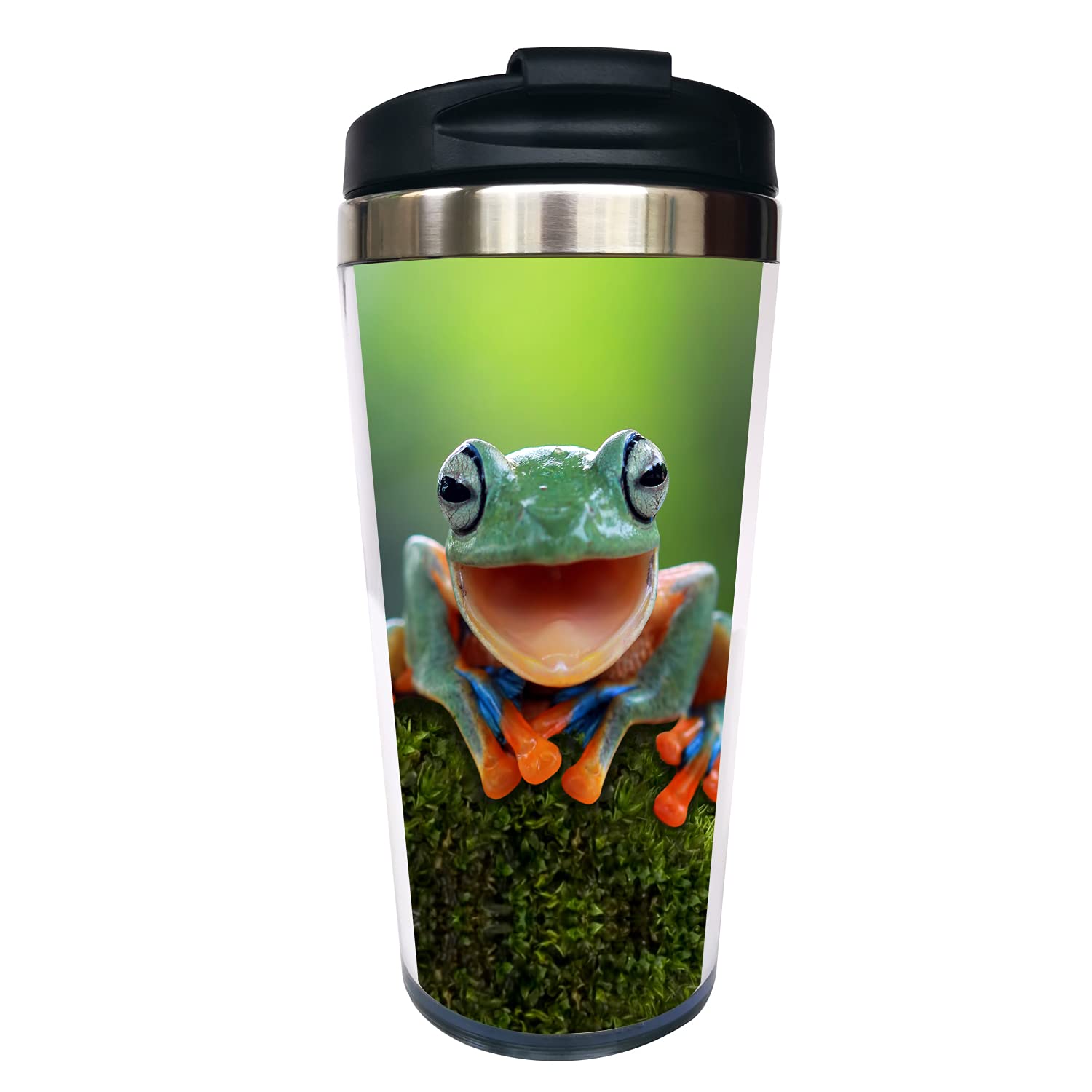 NVJUI JUFOPL Tree Frog Travel Coffee Mug With Flip Lid, Stainless Steel, Vacuum Insulated, Water Bottle Cup 15 oz