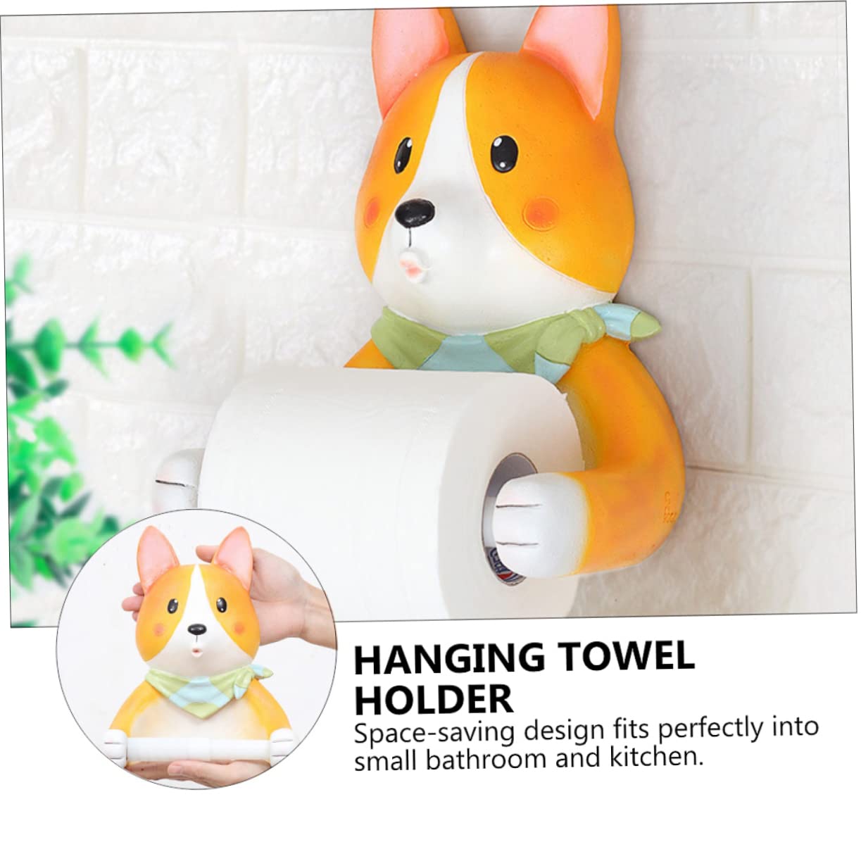Portarrollos de Papel Higiénico Colgante Forma de Corgi de Resina | 1, Diseño de Perro, Almacenamiento de Pañuelos, Decoración Mural, Estilo Compacto