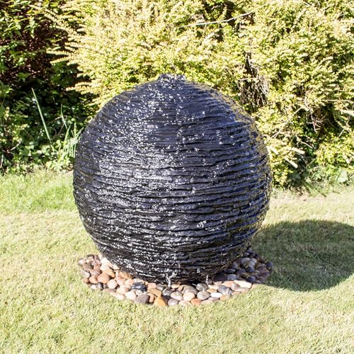 Primrose 50cm Slate Effect Torver Sphere Water Feature Garden Outdoor Fountain with LED Lights