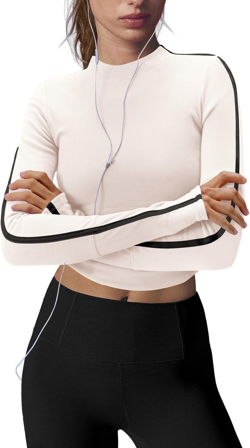 Panadila Women Long Sleeve Workout Tops Color Block Crop Top Casual Fitted Gym Shirts Y2K Basic Tees - Image 2