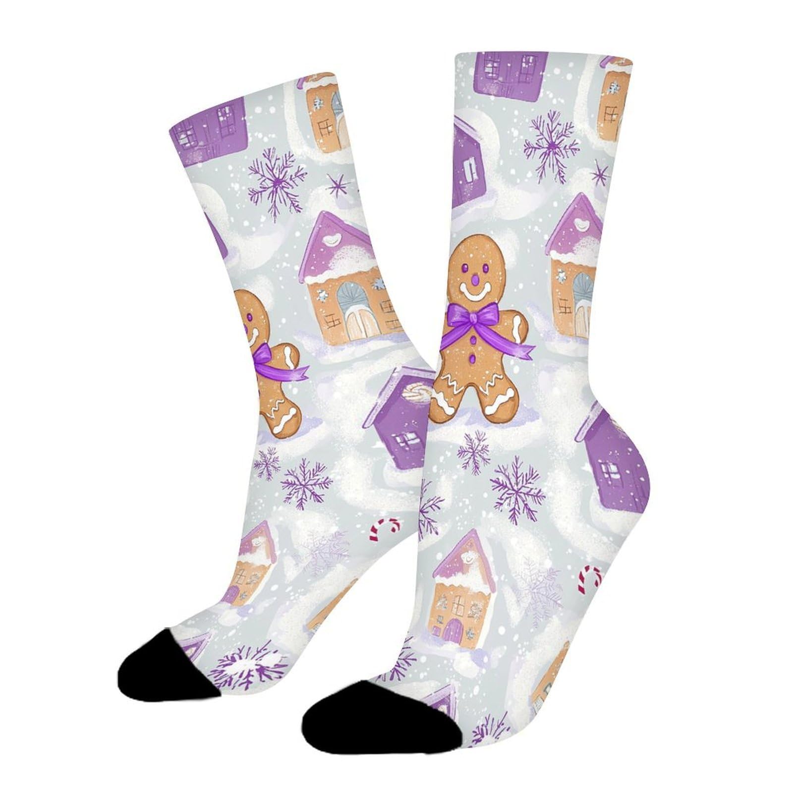 Peiyeety Unisex As Pic Purple Gingerbread Funny Novelty Crew Socks For Women Men Sports