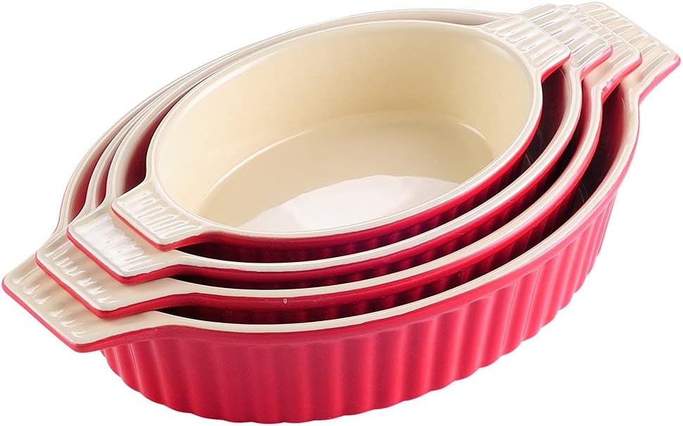 Cutlery Set 4-Piece Oval Baking Dish Plate Set Oven to Table Baking Dish with Ceramic Handles Ideal for Lasagne/Pie/Casserole/Tapas (Color : D) (D) (A)