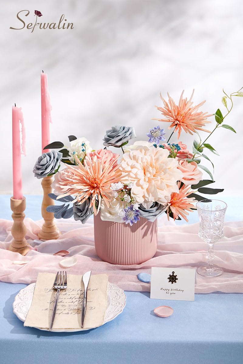 Serwalin Kunstbloemen Combo Stofroze Roos Kunstmatige Pioenbloemen voor DIY Bruiloft Boeketten Centerpieces Arrangementen Taartbloemen Feest Baby Shower Thuis Binnen Buiten Decoraties