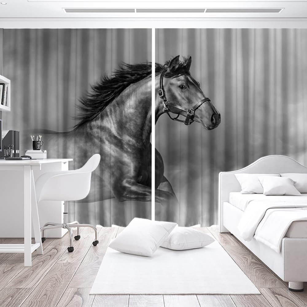 HABEAT 3D Pferd Vorhänge Abdunkelnde Tiere Pferde Kindervorhänge Vorhang mit ösen 2er Set Gardinen Blickdicht Verdunkelungs für Kinderzimmer Schlafzimmer Wohnzimmer B 150 X H 166 cm（Motiv 46-1）