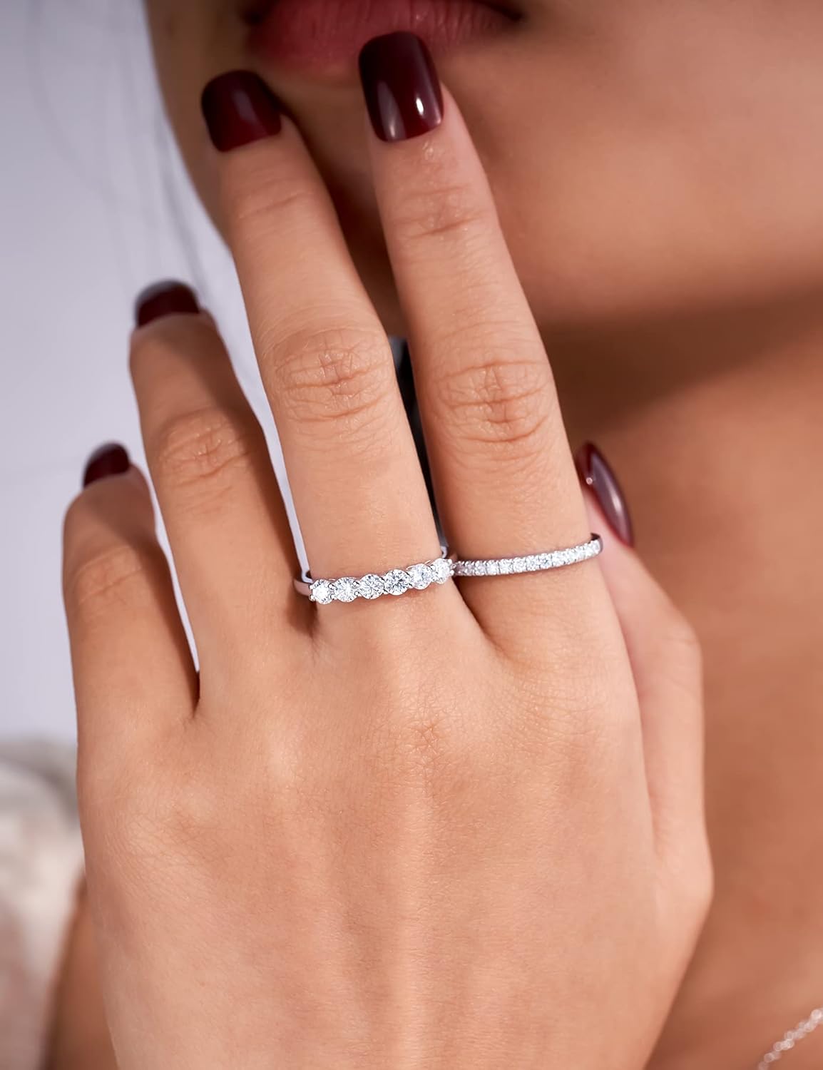 IMOLOVE Moissanite Wedding Band for Women, 6 Stone D Color VVS1 Moissanite Eternity Rings, Stackable Promise Ring for Engagement, Anniversary, Proposal