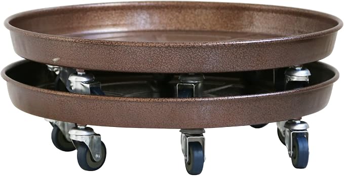 ARTLINE 14" Round Plant Stand with Lockable Wheels, 380lbs Heavy Duty for Indoor Outdoor, Large Rolling Dolly Planter Caddy on Casters to Carry Potted Flower Pot, Round Metal Tray NO Holes, 2 Pack