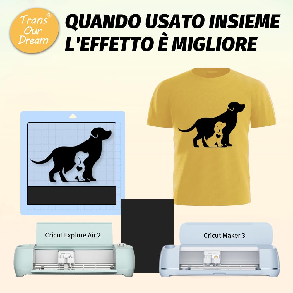 TransOurDream Nero, A4X 10 per Joy Xtra, Vinile termoadesivo PU, Vinile HTV Nero Opaco per Magliette, Vinile Smart termoadesivo per Magliette, Grande aderenza(IT-HTV-A4/10-Nero)