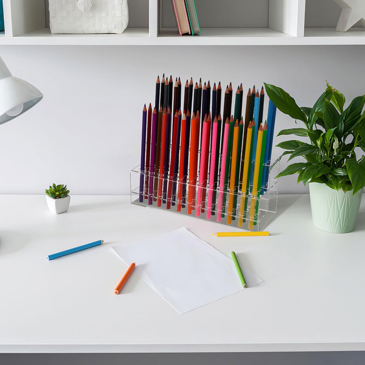 Veemoon Lot de 2 Porte-stylos en Acrylique Transparent, 48 Trous à 2 Niveaux, Support Polyvalent pour Pinceaux de Maquillage et Crayons à Sourcils, Organisateur de Bureau et Accessoires
