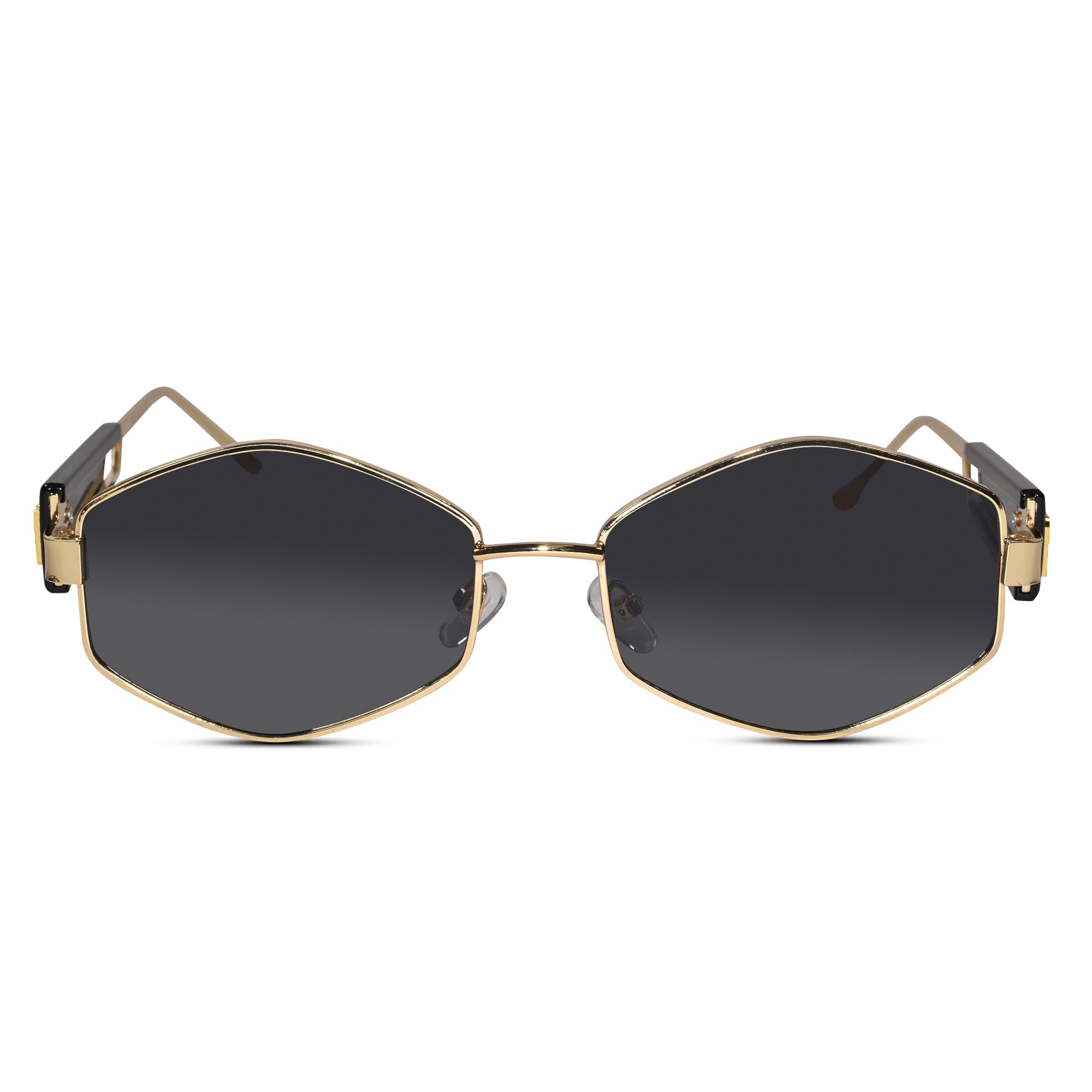Retro Hexagonal Sunglasses for Women & Men | Vintage 90s Metal Frame Shades | UV400 Protection Lenses | Stylish Gold Frame with Purple Lens | Lightweight Unisex Eyewear-image-35