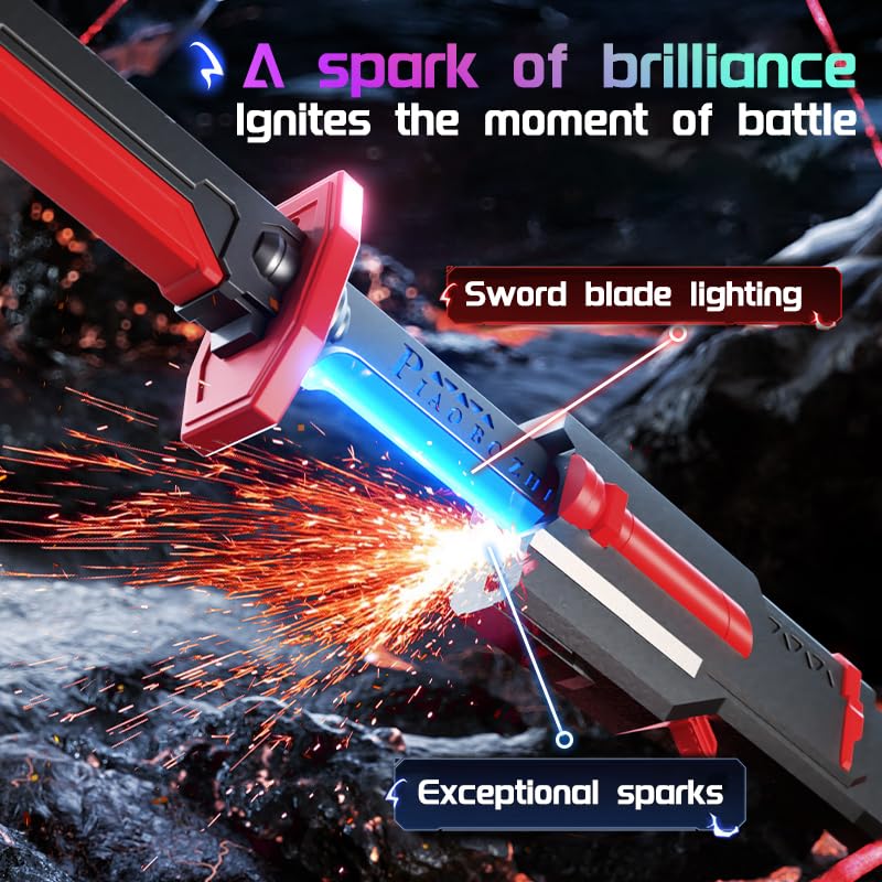 Image of EVADA Cyberpunk Neon LED Spark Sword with Sound and Fog, Type-C Recharge, 31.5 inch Glowing Ninja Blade Weapon for Kids and Adults, Toys for Cosplay, Rave and Halloween(Red)