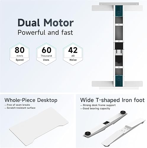 Miniatura 4 de Fenge Escritorio de pie con doble motor, altura ajustable, grande de 55 x 27 pulgadas, escritorio eléctrico de pie para sentarse, oficina en casa,