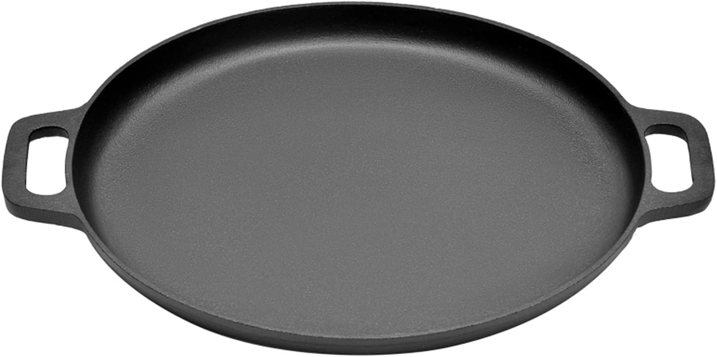 14 Inch Cast Iron Pizza Pan,Round Thickened Steak Pork Chicken Griddle, Vegetables Cooking Wok Pancake Pot,for Oven, Grill, Stove