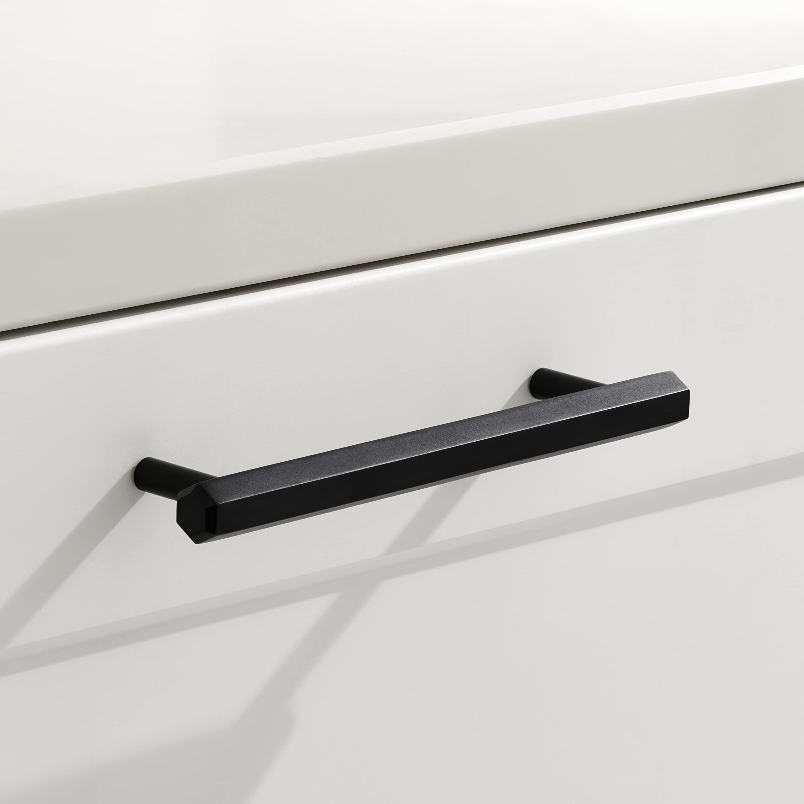 Pushka Home Ltd Black Modern Contemperary Hexagon Cabinet Pull Handles For Door, Cupboards And Drawers (128Mm Hole Centre)