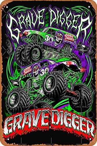 monster jam grave digger monster truck Art Fans Canvas Print Metal Tin Sign Vintage 8x12 Inch