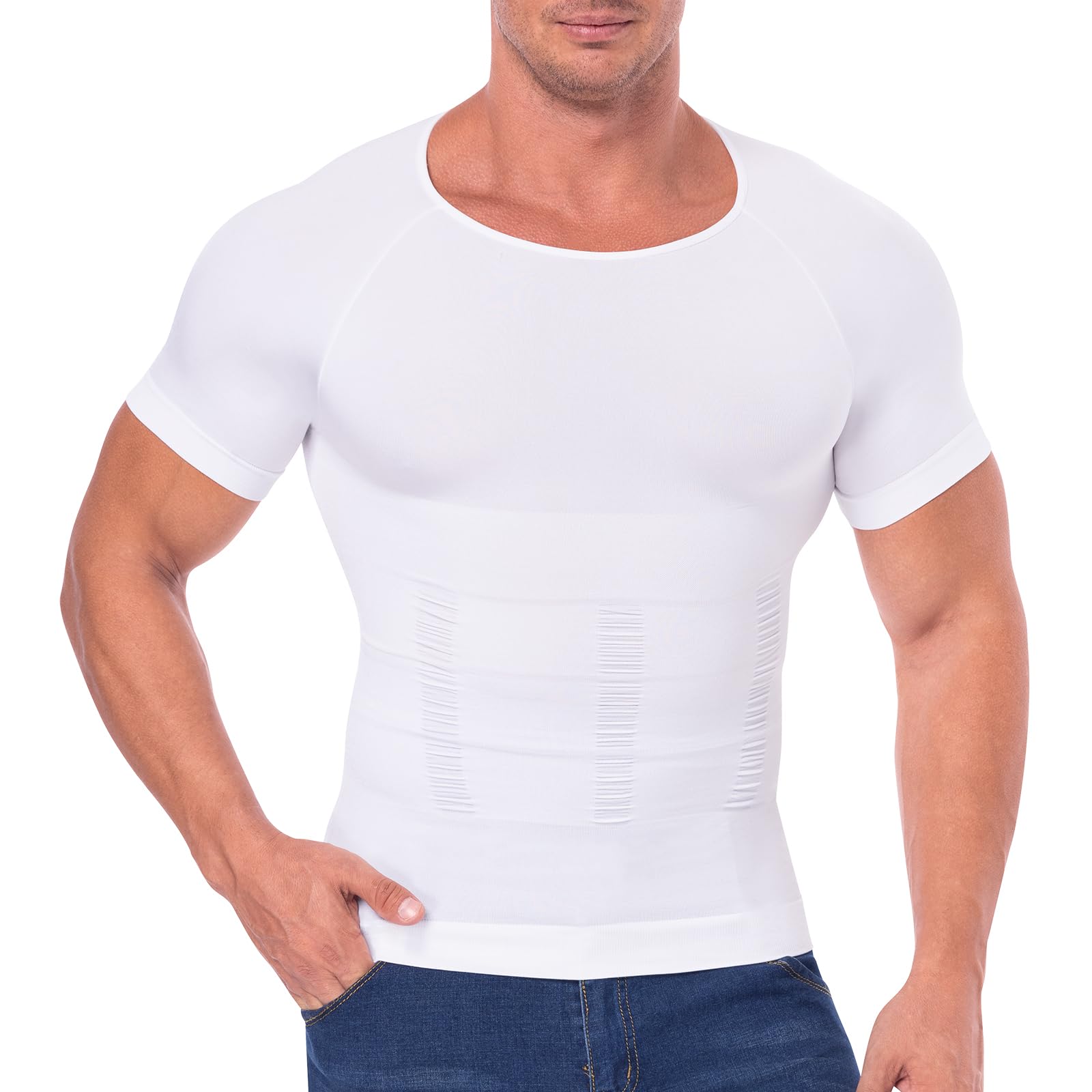 Męska koszula kompresyjna z krótkim rękawem kontrola brzucha wyszczuplająca bielizna modelująca podkoszulek koszulki treningowe